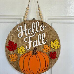 "Hello Fall" Wooden Door Hanging Board - Warm & Cute Autumn Decoration